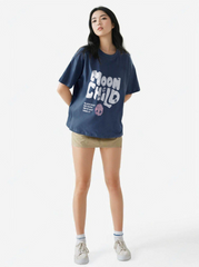 Women Blue Oversized T-shirt - The Moon child