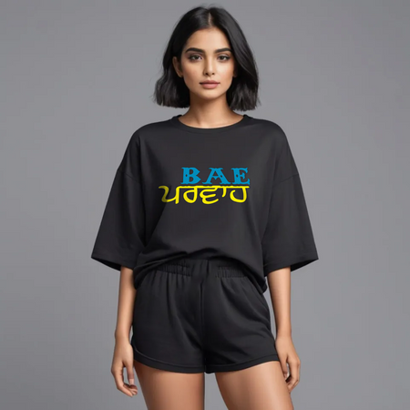 Women Black Cotton Oversize graphic co-ord set - BaeParwah