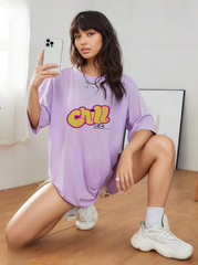 Chill- Oversized Lavender Women Cotton Tshirt