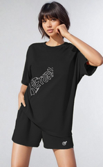 Women Black Cotton Oversize graphic co-ord set - The Rebound