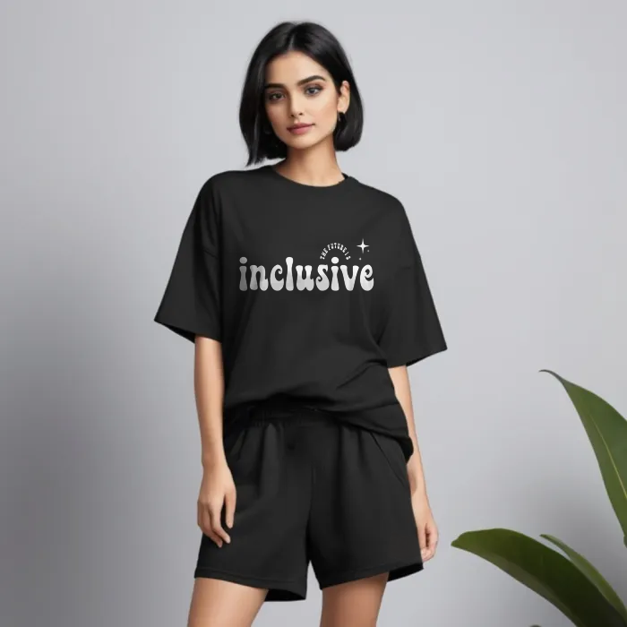 Women Black Cotton Oversize graphic co-ord set - Inclusive Future