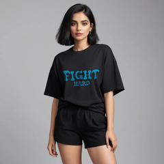 Women black cotton oversize women  co-ord set - The Battle Born