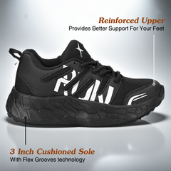 The Run Xtreme Black Running Shoe with EVA Sole & Flex Grooves technology  | Sports,Walking,Jogging,Casual| Lightweight & Comfortable