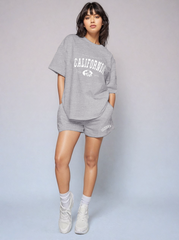 Women light grey cotton oversize women  co-ord set -California Dreams