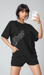 Women Black Cotton Oversize graphic co-ord set - The Rebound