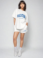 Women White Cotton Drop shoulder Co-ord set - Vacay mode