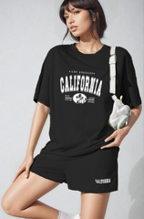 Women Black Cotton Oversize graphic Co-ord set- California Dreams