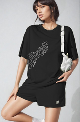 Women Black Cotton Oversize graphic co-ord set - The Rebound