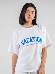 Vacation-Oversized White Women Cotton Tshirt