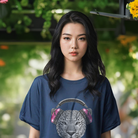 Women Oversized Astronaut Blue Tshirt - Tiger