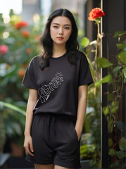 Women Black Cotton Oversize graphic co-ord set - The Rebound