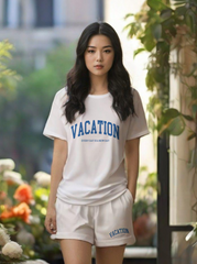 Women White Cotton Drop shoulder Co-ord set - Vacay mode