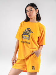 Women Mustard Cotton Oversize graphic co-ord set - The Serial Chiller