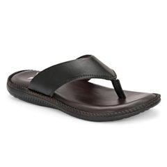 Men Black Solid Leather Comfort Sandals/Slippers