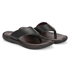 Men Black Solid Leather Comfort Sandals/Slippers