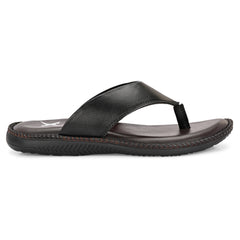 Men Black Solid Leather Comfort Sandals/Slippers