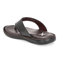 Men Black Solid Leather Comfort Sandals/Slippers