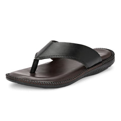 Men Black Solid Leather Comfort Sandals/Slippers