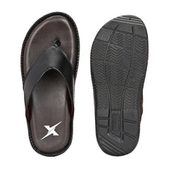 Men Black Solid Leather Comfort Sandals/Slippers