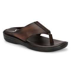 Men Brown Solid Leather Comfort Sandals/Slippers