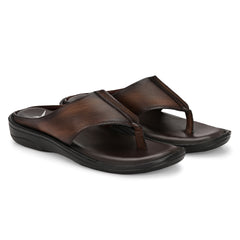 Men Brown Solid Leather Comfort Sandals/Slippers