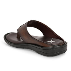 Men Brown Solid Leather Comfort Sandals/Slippers