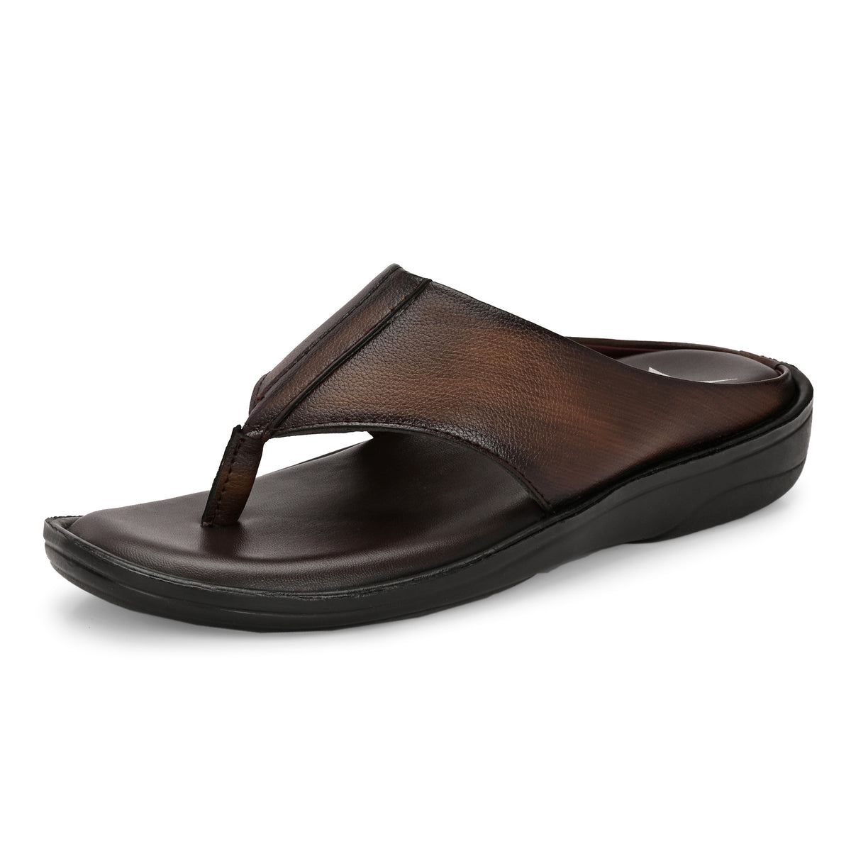 Men Brown Solid Leather Comfort Sandals/Slippers