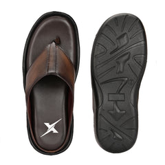 Men Brown Solid Leather Comfort Sandals/Slippers