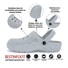 Men Clinkers Grey Clogs/Sandals with Adjustable Back Strap | Comfortable & Lightweight| Stylish & Anti-Skid| Waterproof