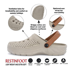 Men Clinkers Beige Clogs/Sandals with Adjustable Back Strap | Comfortable & Lightweight| Stylish & Anti-Skid| Waterproof