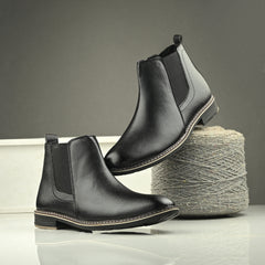 The Ashwood - Black Leather Slip On Chelsea Boots