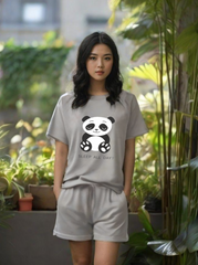 Women Grey cotton graphic drop shoulder co-ord set - The Snooze Squad