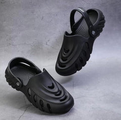 Men Shadow Black Clogs/Sandals with Adjustable Back Strap | Comfortable & Lightweight| Stylish & Anti-Skid| Waterproof