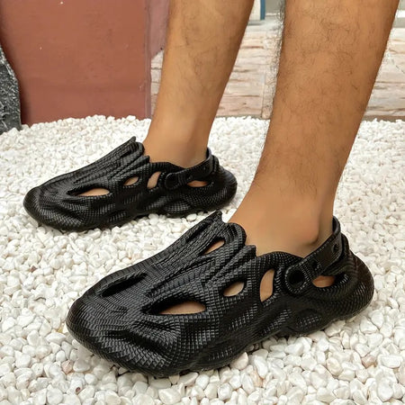 Men Razor Black Clogs/Sandals with Adjustable Back Strap | Comfortable & Lightweight| Stylish & Anti-Skid| Waterproof