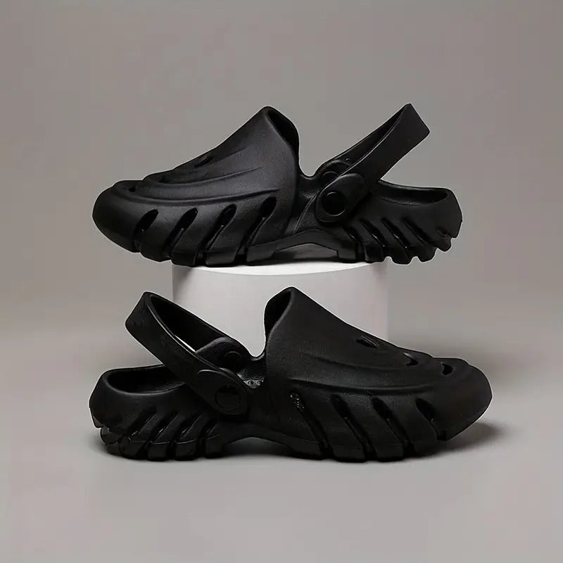 Men Shadow Black Clogs/Sandals with Adjustable Back Strap | Comfortable & Lightweight| Stylish & Anti-Skid| Waterproof