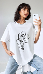 Faces- Oversized White Women Cotton Tshirt