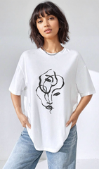 Faces- Oversized White Women Cotton Tshirt