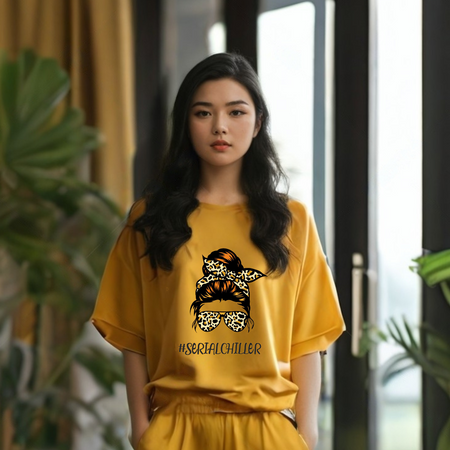 Women Mustard Cotton Oversize graphic co-ord set - The Serial Chiller